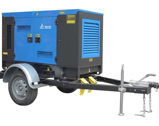 Дизельный генератор ТСС ЭД-24-Т400 в шумозащитном кожухе на прицепе